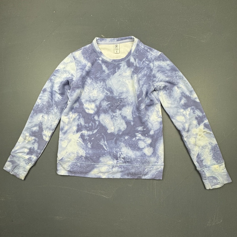 Athleta Girl XL 14 Blue Tie Dye Crew Neck Fleece Modal Blend Sweatshirt Pullover